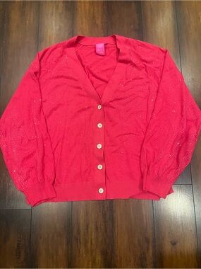 Hysteric Glamour Pink V-Neck Button Cardigan with Sparkle